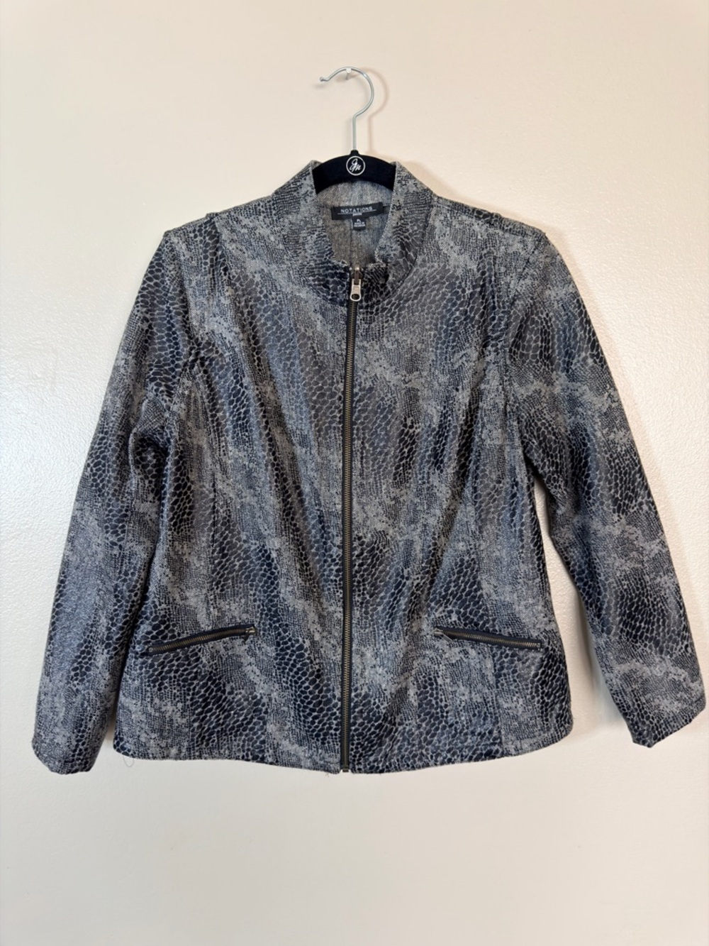 Notations Gray Snake-Print Zip Front Jacket